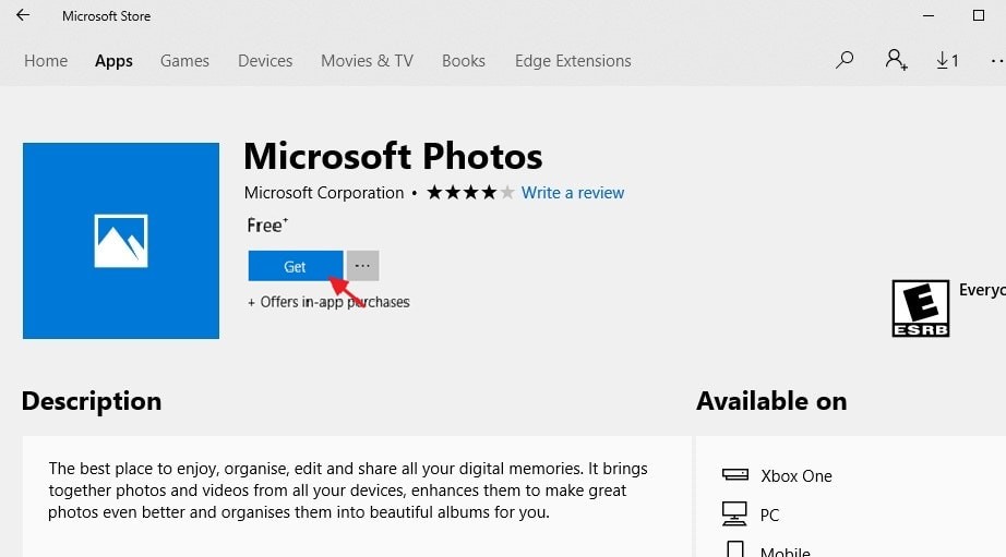 Скачать приложение Microsoft photos в магазине Windows