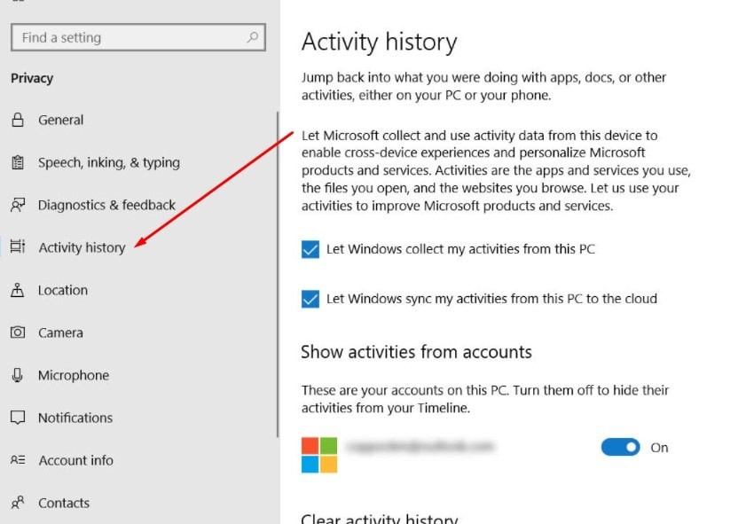 Включить функцию временной шкалы Windows в Windows 10