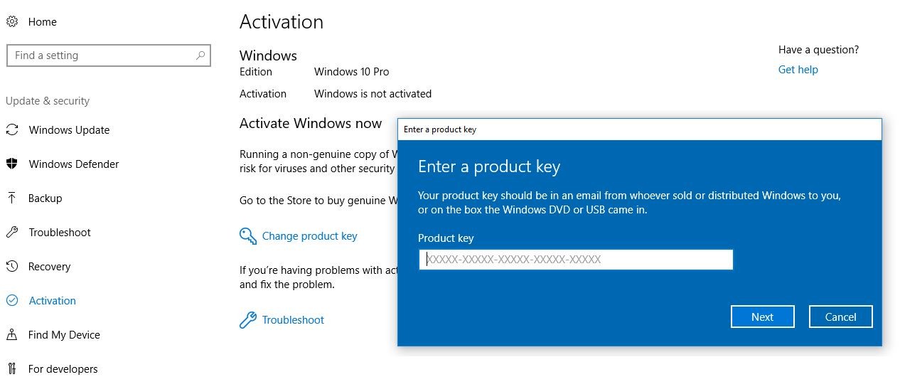 изменить ключ продукта на Windows 10