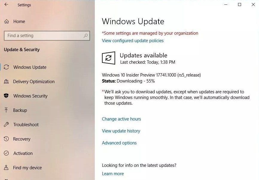 Предварительный просмотр инсайдерской версии Windows 10 Build 17741