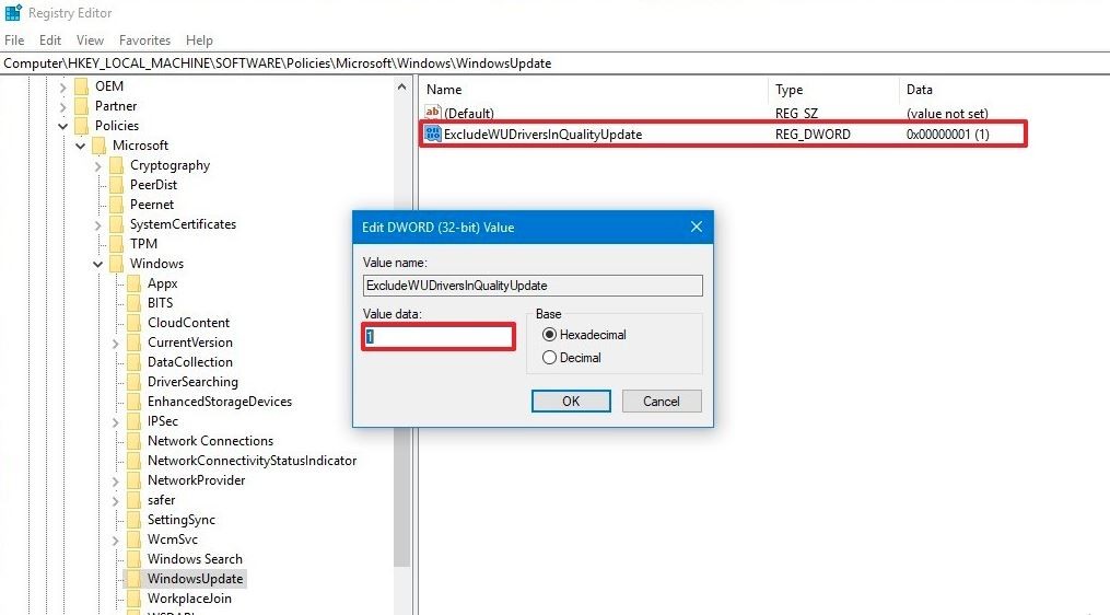 Отключить автоматическое обновление драйверов с помощью реестра Windows