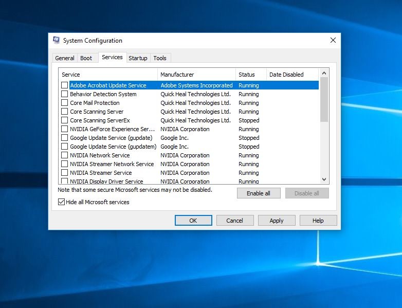 Конфигурация системы Windows 10