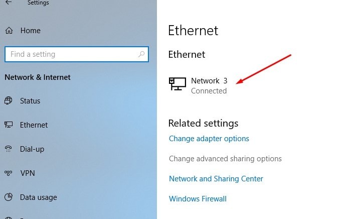 Выберите соединение Ethernet или WiFi