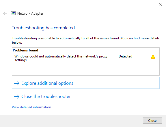 Windows не может автоматически обнаружить эту сеть's proxy settings