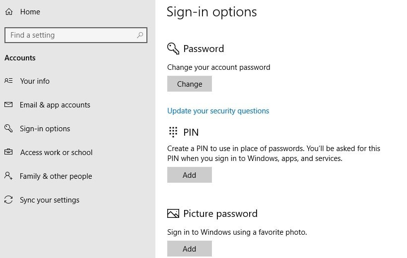 Изменить пароль учетной записи пользователя в Windows 10 версии 1809