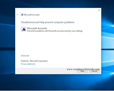 Запустите средство устранения неполадок учетной записи Microsoft