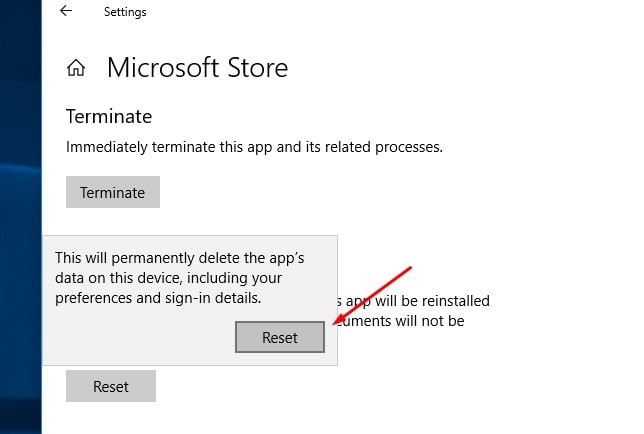 Сброс Microsoft Store Windows 10