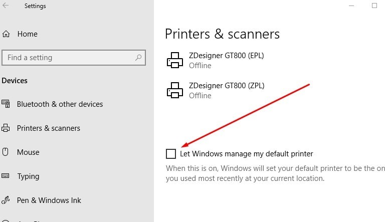 Отключите Windows 10 для автоматического управления принтером