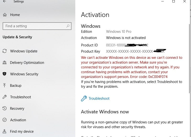 Устранение неполадок при активации Windows 10