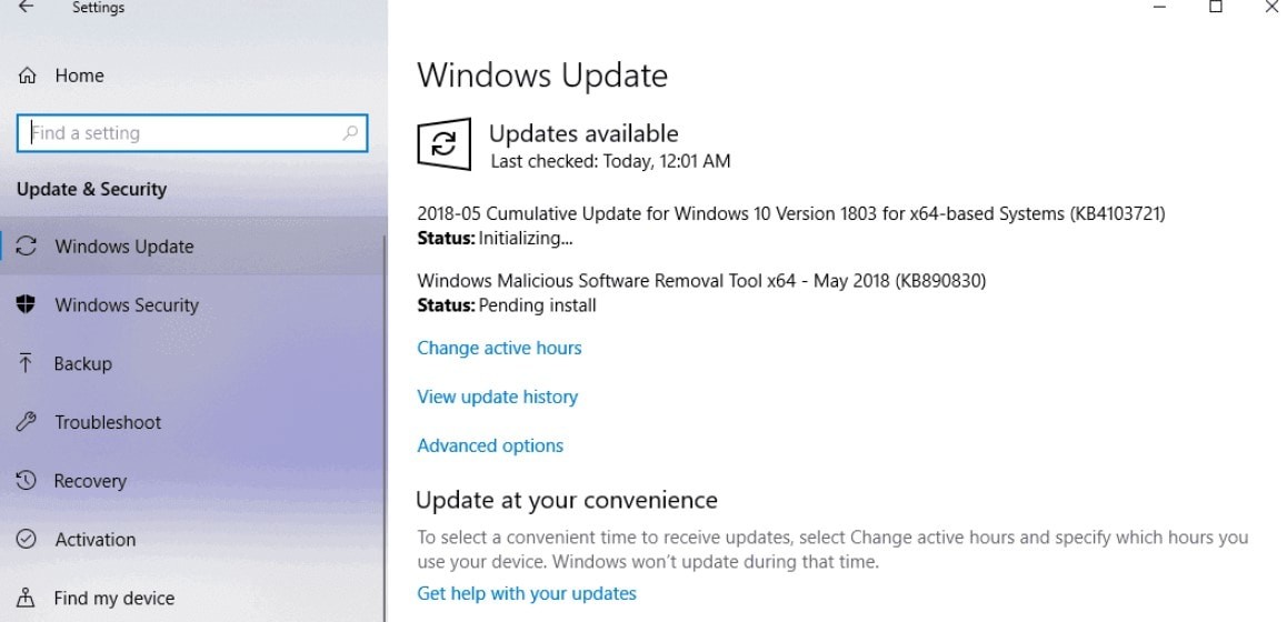 Windows 10 версия 1803 Накопительное обновление KB4103721