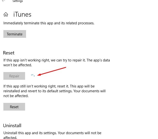 Как сбросить приложение iTunes в Windows 10
