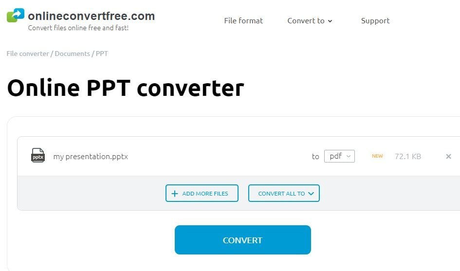 конвертировать PPT в PDF или PPTX