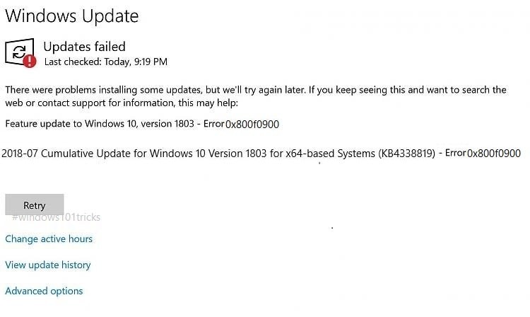 Накопительное обновление Windows 10 KB4489868 не удается установить