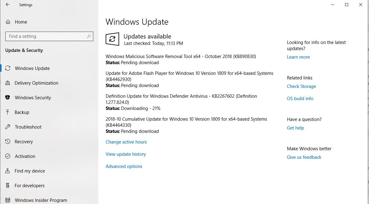Обновление Windows 10 октября 2018 Получите первое накопительное обновление KB4464330