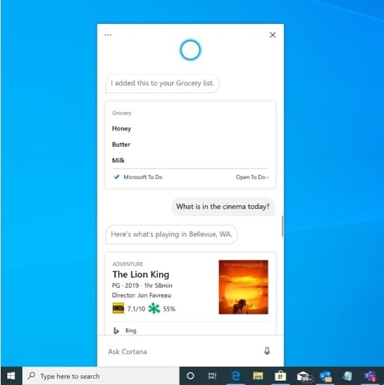 Новый опыт Кортана Windows 10