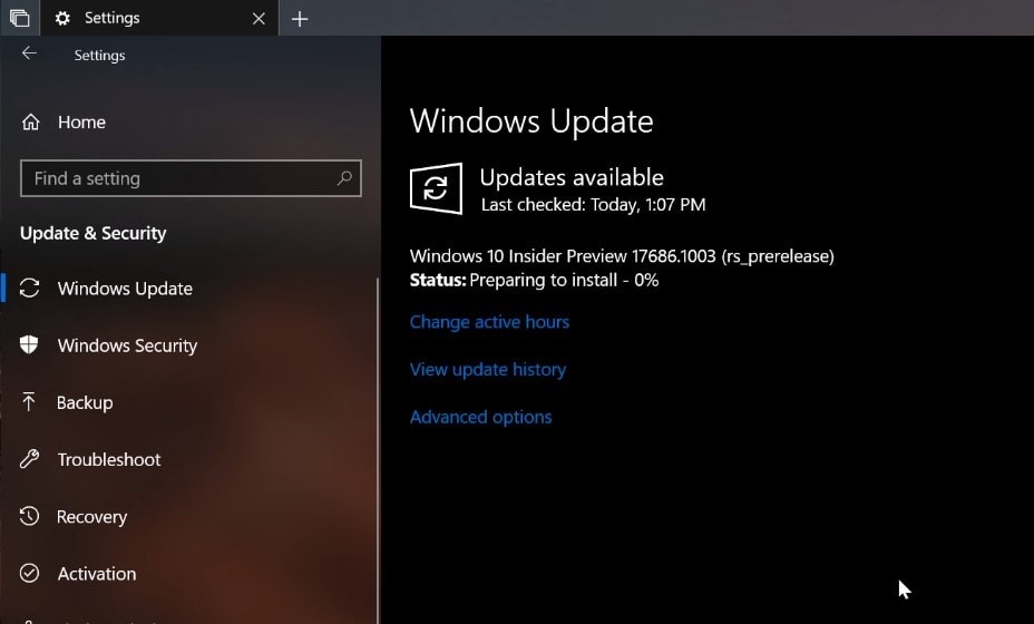 Windows 10 Insider Предварительный просмотр 17686.1003