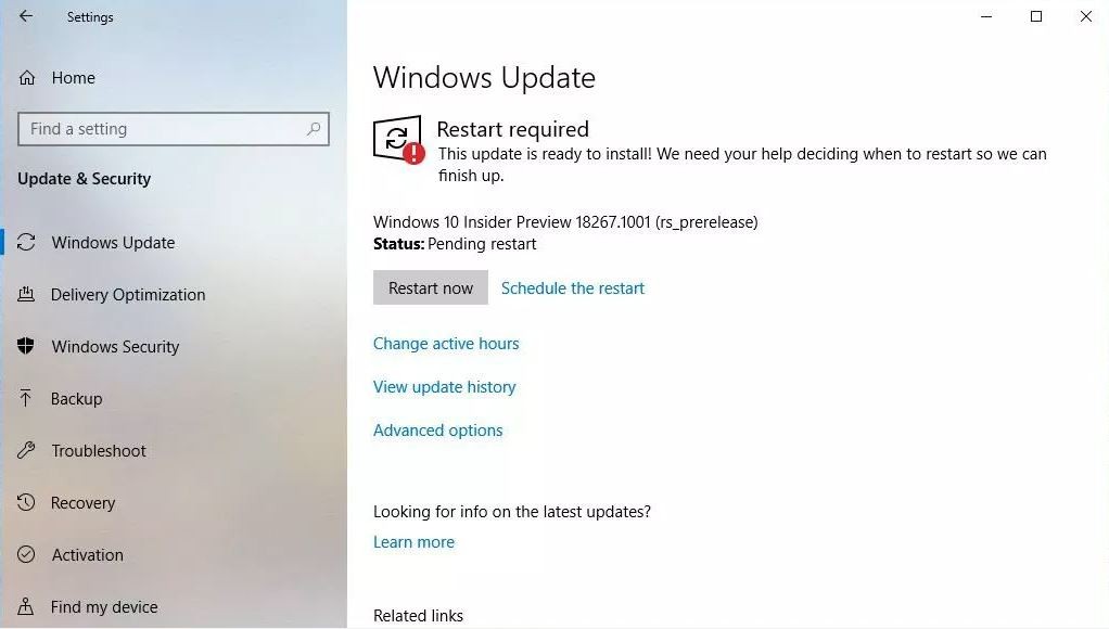 Windows 10 Build 18267.1001
