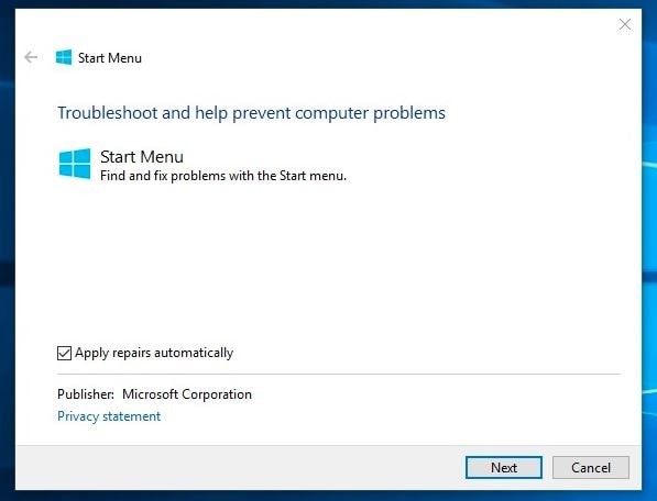 Устранение неполадок меню Пуск в Windows 10
