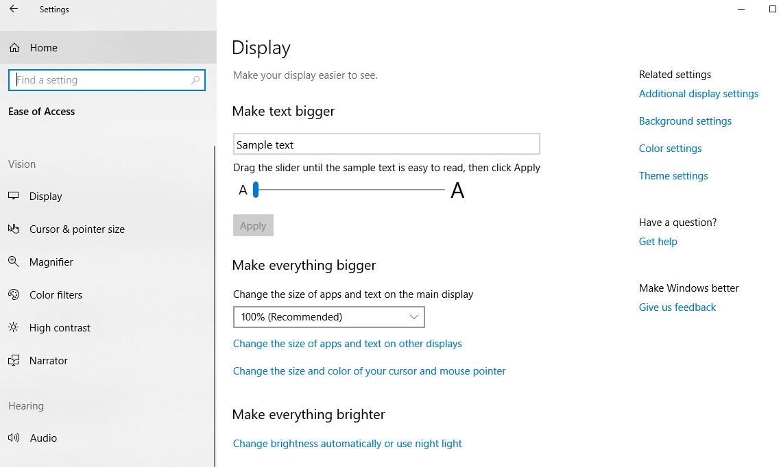Изменить размер текста в Windows 10