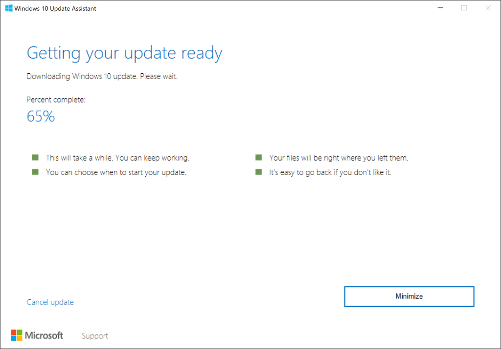Windows 10 Update Assistant загружает обновления