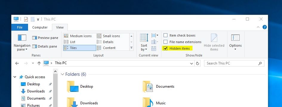 показать скрытые элементы на Windows 10