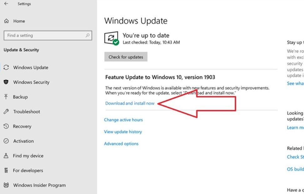 Загрузить обновление для Windows 10 1903