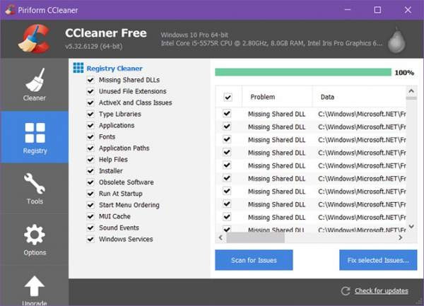очиститель реестра Windows на ccleaner