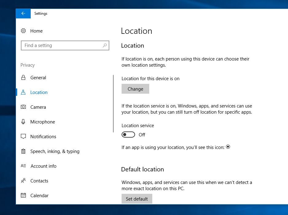 отключить службу определения местоположения в Windows 10