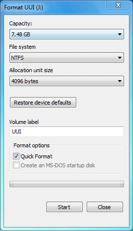Изменить файловую систему USB-накопителя на NTFS