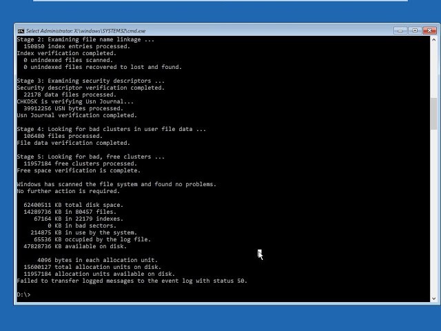chkdsk Процесс сканирования для исправления ошибок жесткого диска секторов кровати