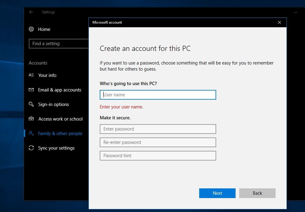 Создать учетную запись пользователя без учетной записи Microsoft на Windows 10