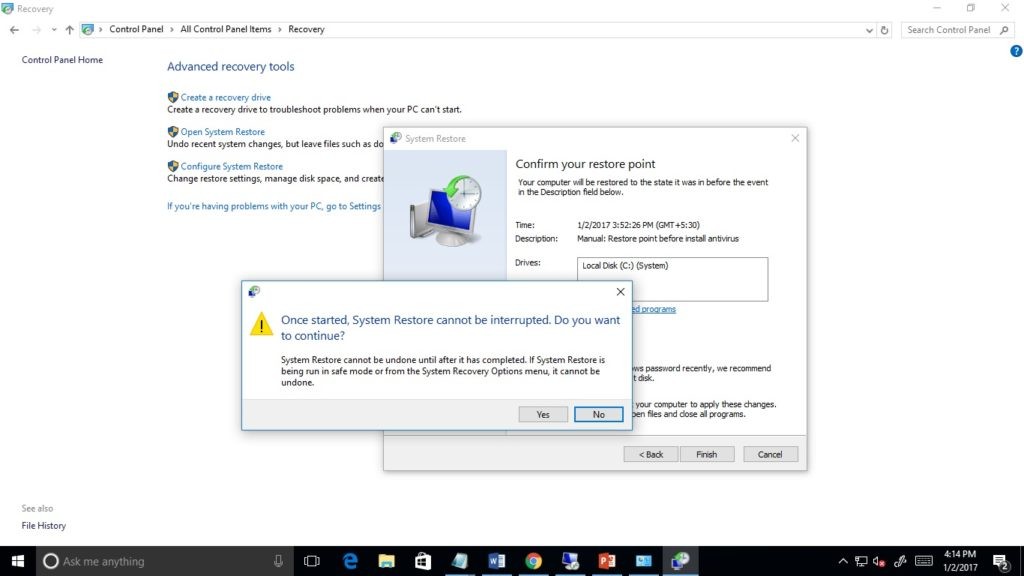 Выполните восстановление системы на Windows 10