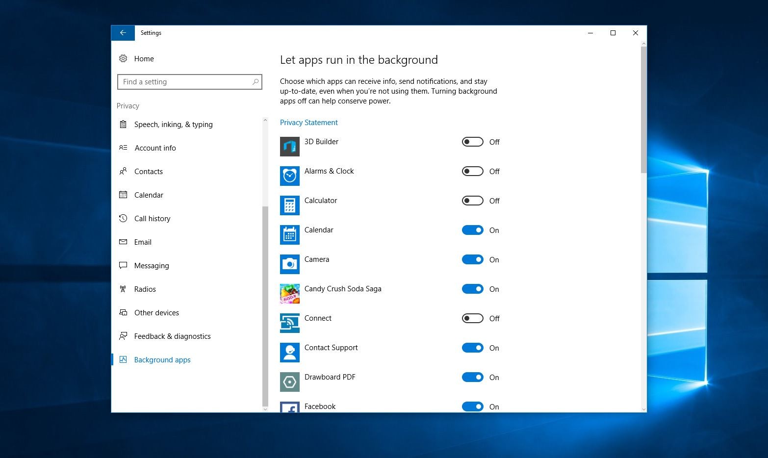 отключить фоновые приложения в Windows 10