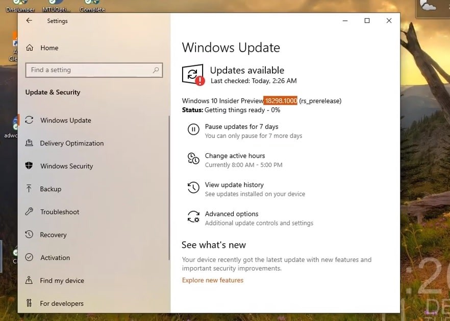Windows 10 19H1 Build 18298