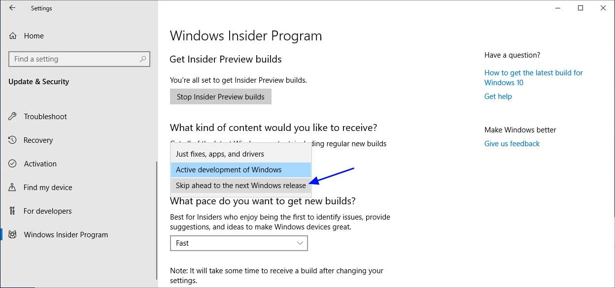 Зарегистрироваться Windows 10 пропустить вперед кольцо
